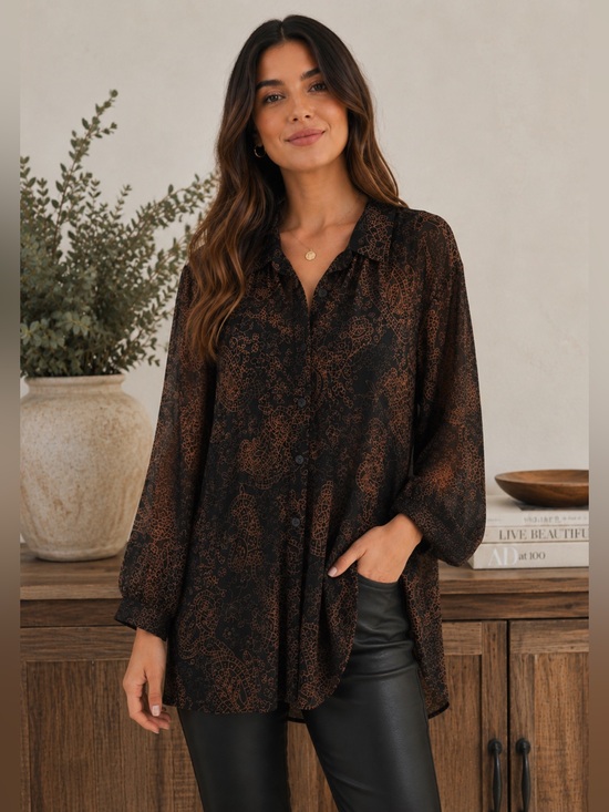 Tops - Chico’s  Design 100% Silk Foil Floral Whimsical Goth Mandarin Collar Blouse